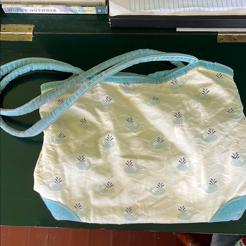 Summer Beach Bag. Stylish Blue and White Whale design